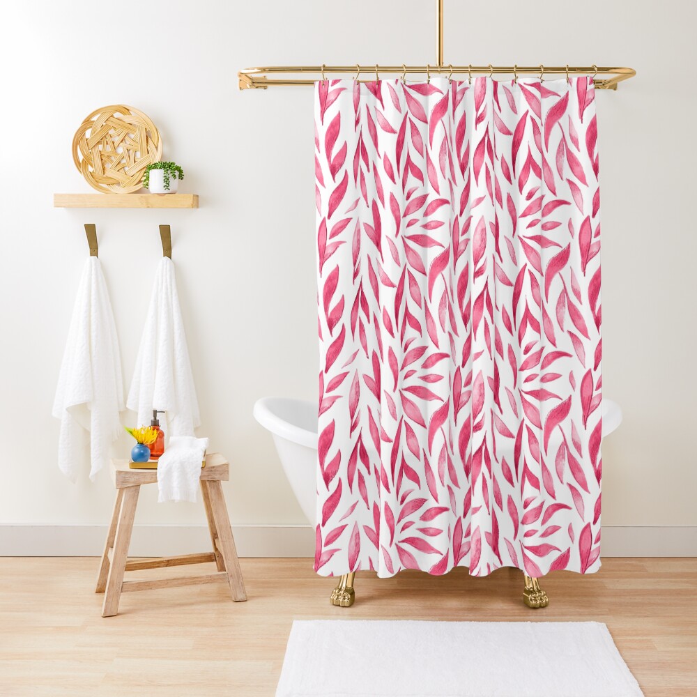 Watercolor Leaves - Pink Shower Curtain