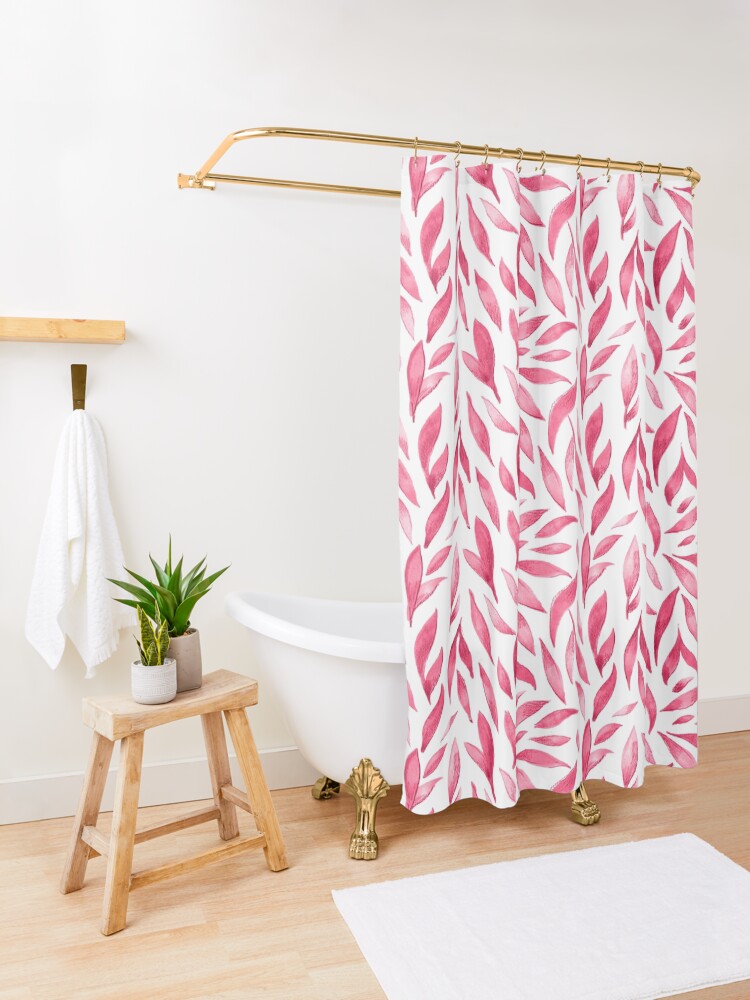 Alternate view of Watercolor Leaves - Pink Shower Curtain