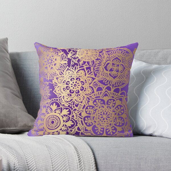 Purple and Gold Mandala Pattern Throw Pillow