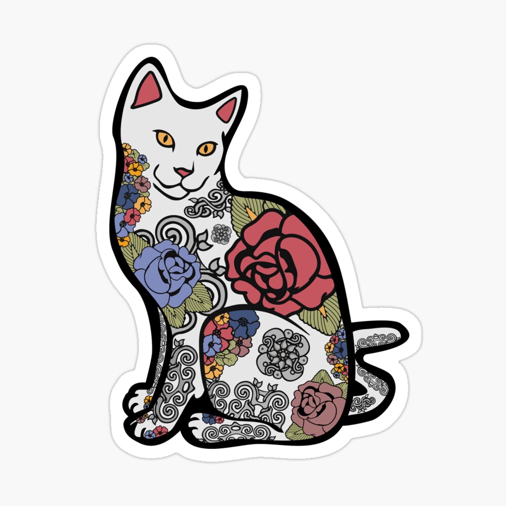 Poster Chat Avec Des Tatouages De Fleurs Par Epitomegirl Redbubble