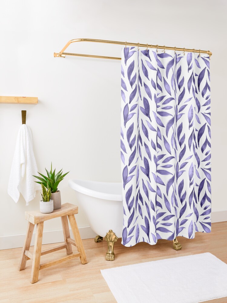 Alternate view of Watercolor Leaves - Purple Shower Curtain