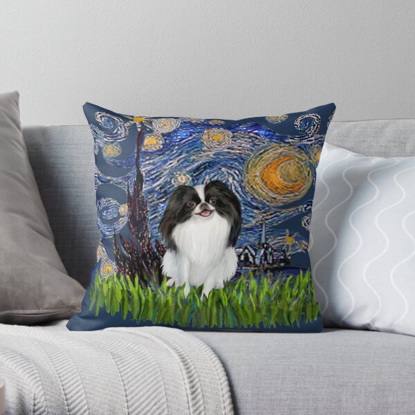 Starry Night Free Form - Japanese Chin (black and white) Throw Pillow