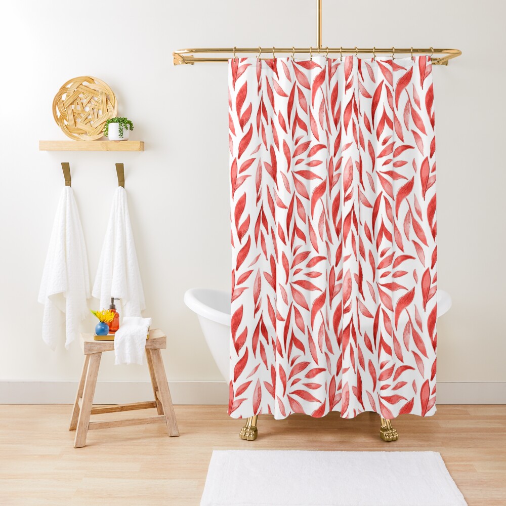 Watercolor Leaves - Red Shower Curtain