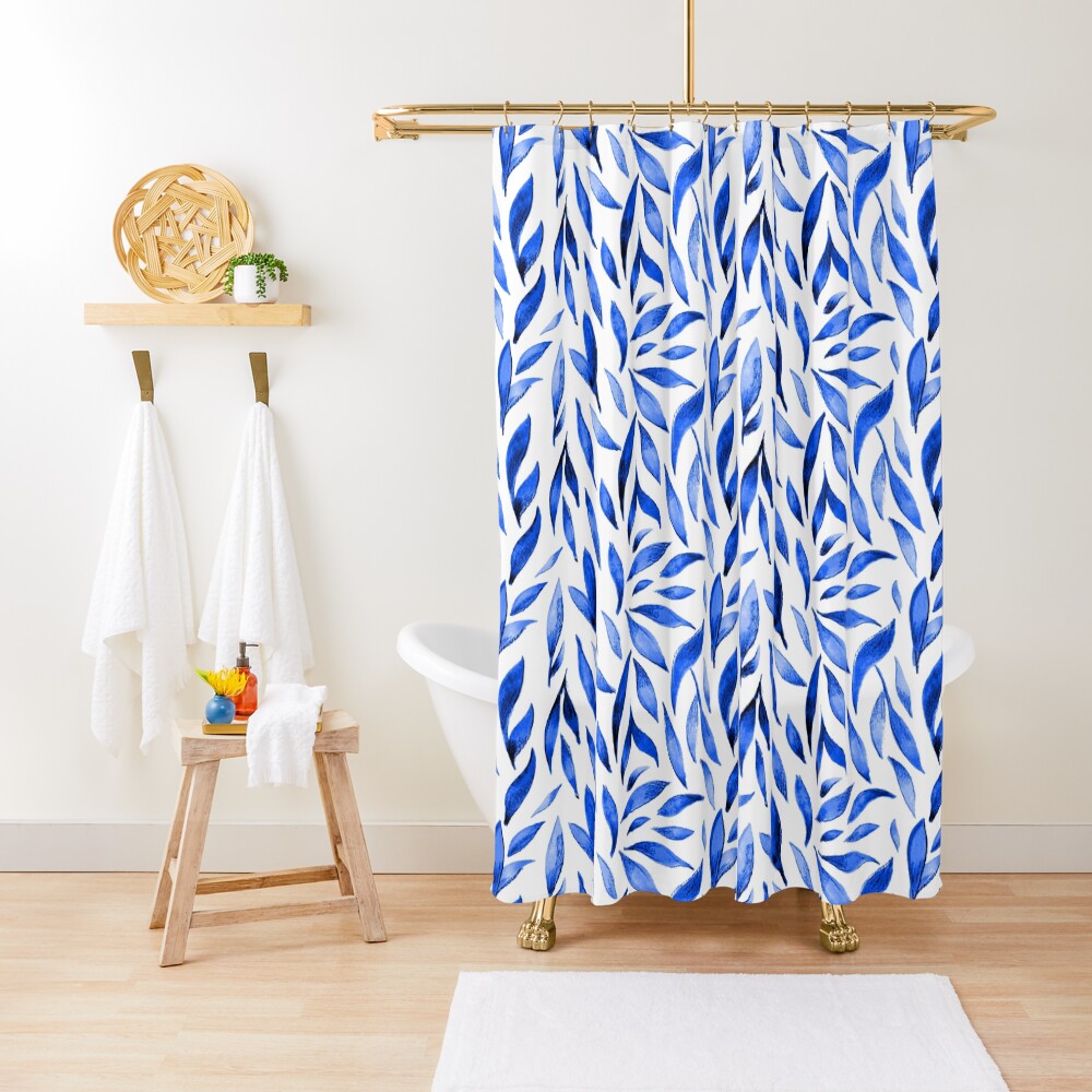 Watercolor Leaves - Royal Blue Shower Curtain