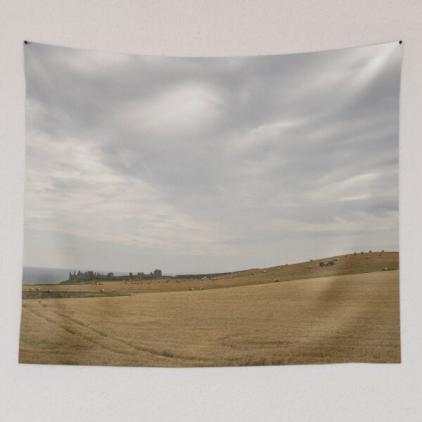 Item preview, Farming by the Castle - Golden Wheat Harvest and Evocative Dunnottar Ruins designed and sold by Georgia Mizuleva.