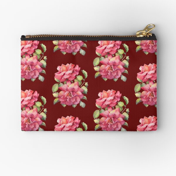 Coral Roses in Bloom Zipper Pouch