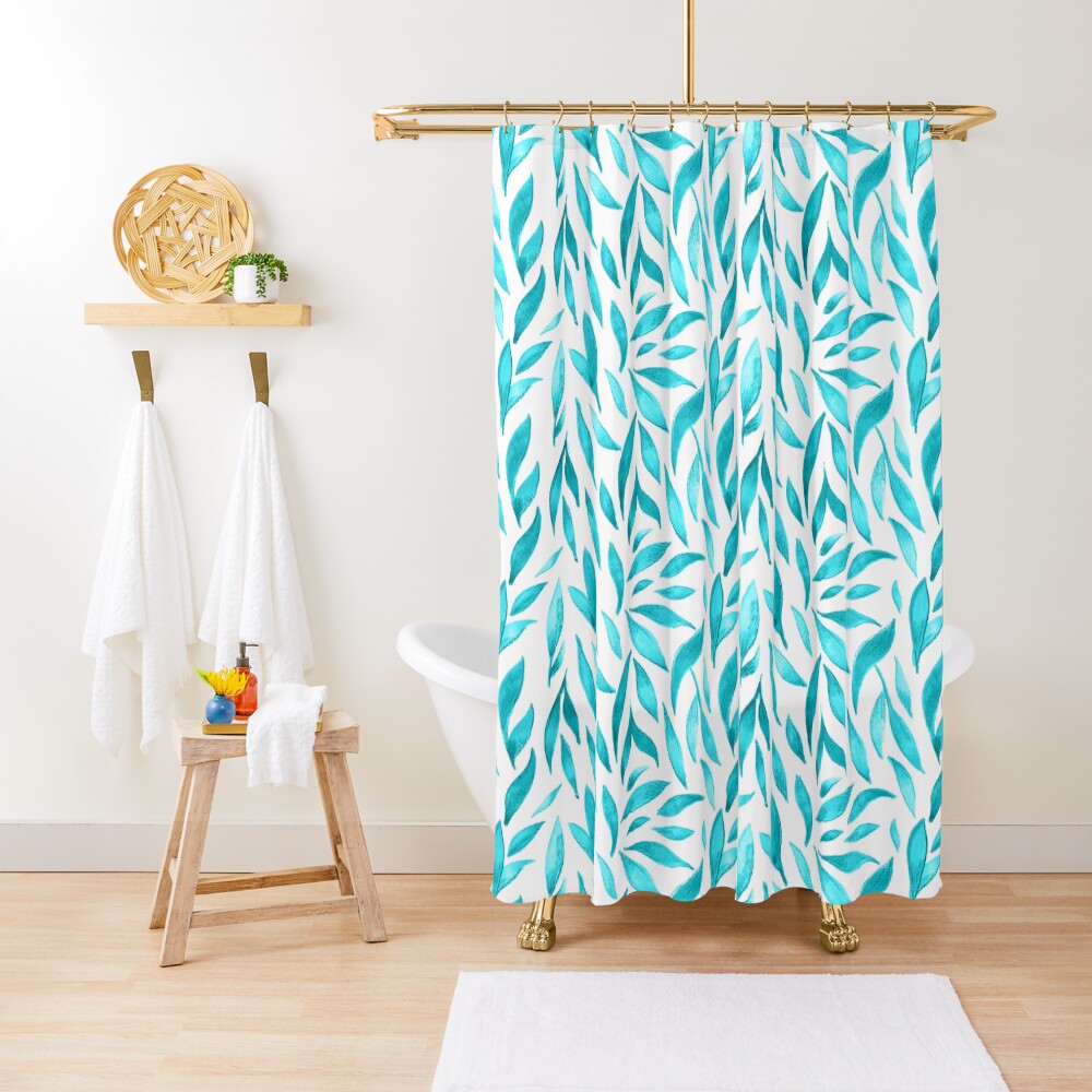 Watercolor Leaves - Teal Shower Curtain