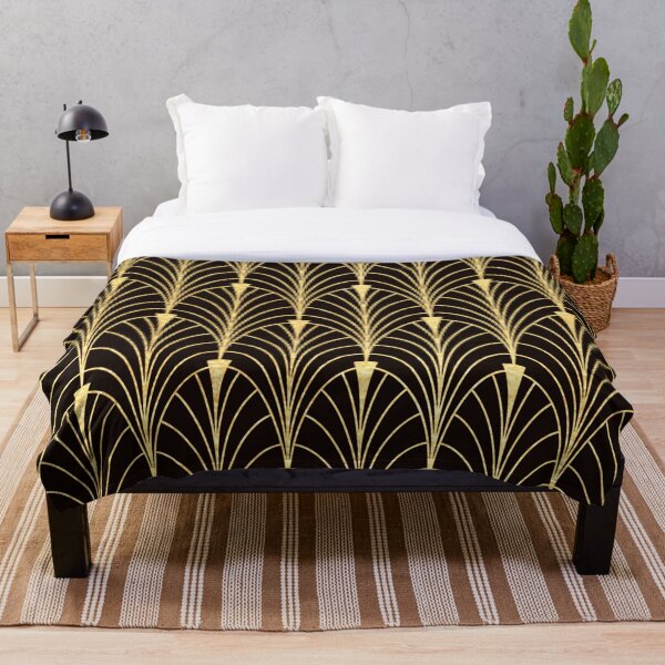 Sophisticated Glitzy (Faux) Gold Art Deco Pattern Throw Blanket
