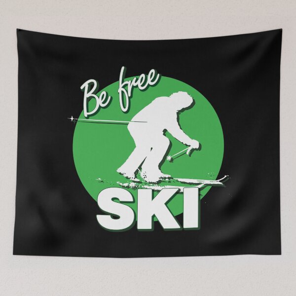 Item preview, Be Free Ski White Text Quote with White Downhill Alpine Skier Silhouette on Ski Level Beginner Green Circle designed and sold by Karen McFarland.