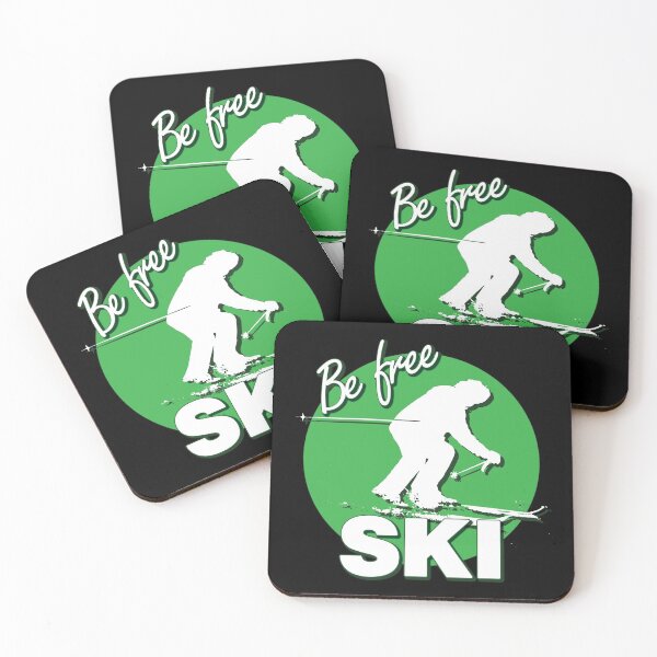 Item preview, Be Free Ski White Text Quote with White Downhill Alpine Skier Silhouette on Ski Level Beginner Green Circle designed and sold by Karen McFarland.