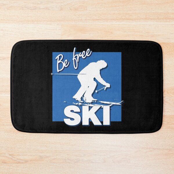 Item preview, Be Free Ski White Text Quote with White Downhill Alpine Skier Silhouette on Ski Level Intermediate Blue Square designed and sold by Karen McFarland.