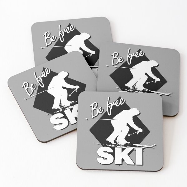 Item preview, Be Free Ski White Text Quote with White Downhill Alpine Skier Silhouette on Ski Level Expert Black Diamond designed and sold by Karen McFarland.