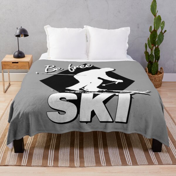 Item preview, Be Free Ski White Text Quote with White Downhill Alpine Skier Silhouette on Ski Level Expert Black Diamond designed and sold by Karen McFarland.