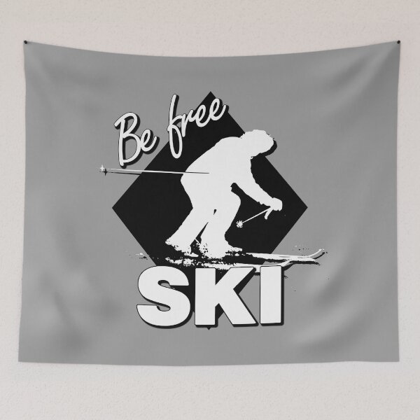 Item preview, Be Free Ski White Text Quote with White Downhill Alpine Skier Silhouette on Ski Level Expert Black Diamond designed and sold by Karen McFarland.