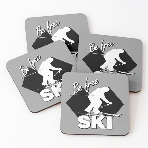 Item preview, Be Free Ski White Text Quote with White Downhill Alpine Skier Silhouette on Ski Level Expert Only Double Black Diamond designed and sold by Karen McFarland.