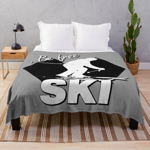 Item preview, Be Free Ski White Text Quote with White Downhill Alpine Skier Silhouette on Ski Level Expert Only Double Black Diamond designed and sold by Karen McFarland.