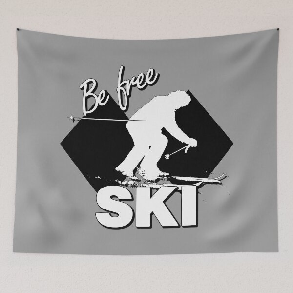 Item preview, Be Free Ski White Text Quote with White Downhill Alpine Skier Silhouette on Ski Level Expert Only Double Black Diamond designed and sold by Karen McFarland.