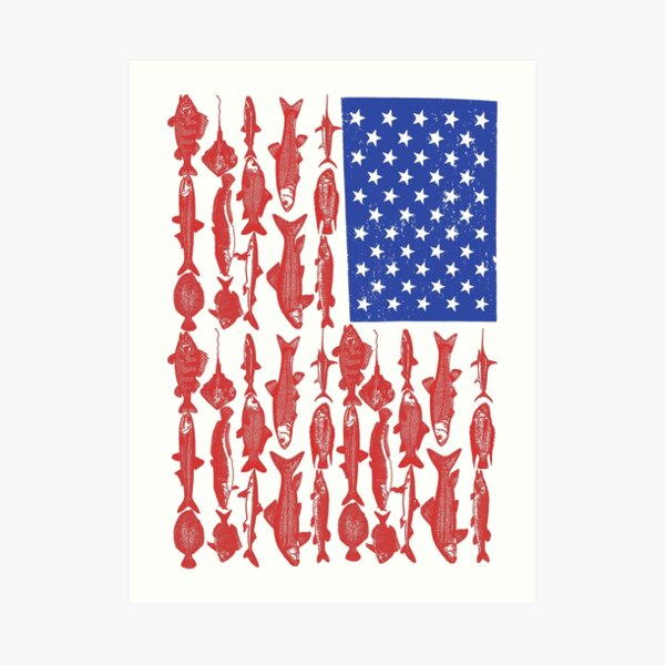 American Flag Fishing Design Art Print