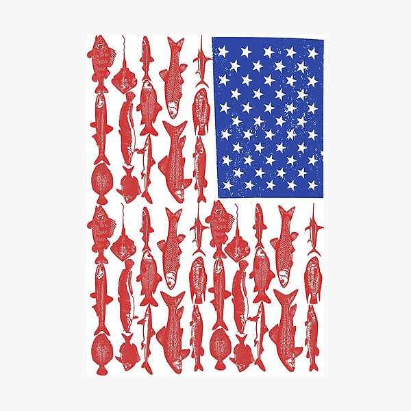 Fischen-Entwurf der amerikanischen Flagge Fotodruck
