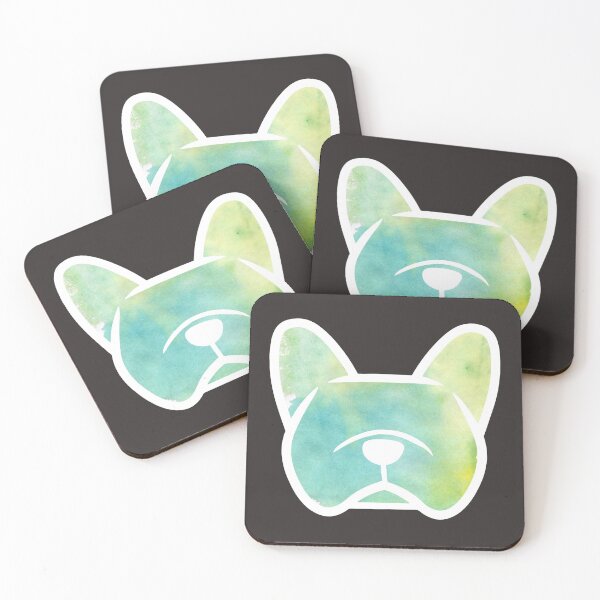 Item preview, Frenchie blues and greens watercolor - dark background - French Bulldog gift idea designed and sold by smooshfaceutd.