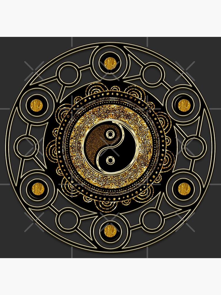Gold + Black Geometry Yin Yang Mandala by webgrrl