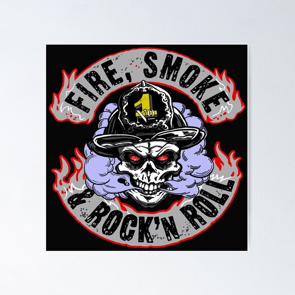 Item preview, Fire, Smoke and Rock`n Roll. Skull as Firefighter. designed and sold by StickerApe.