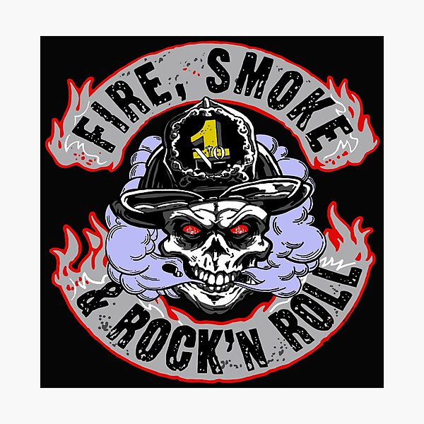 Item preview, Fire, Smoke and Rock`n Roll. Skull as Firefighter. designed and sold by StickerApe.