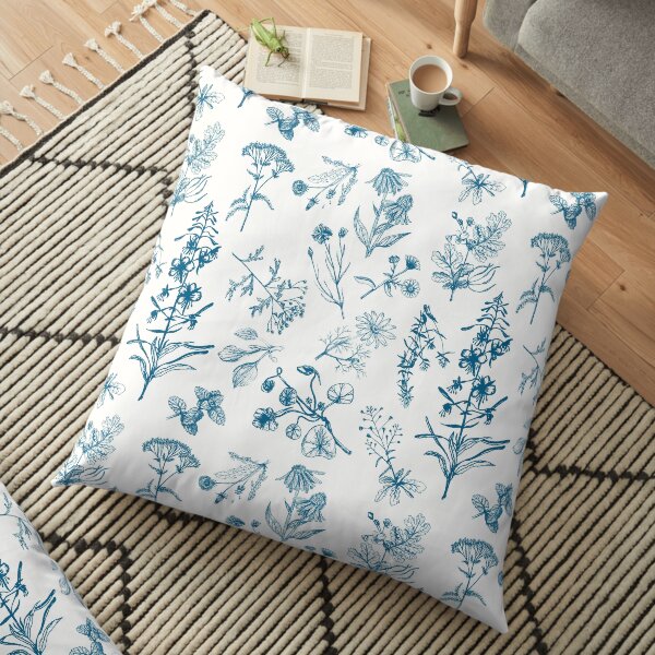Summer herbs indigo version Floor Pillow