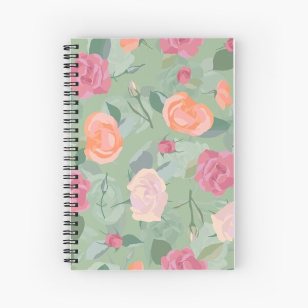 Blended Floral Roses in Orange Fuchsia and Green Spiral Notebook
