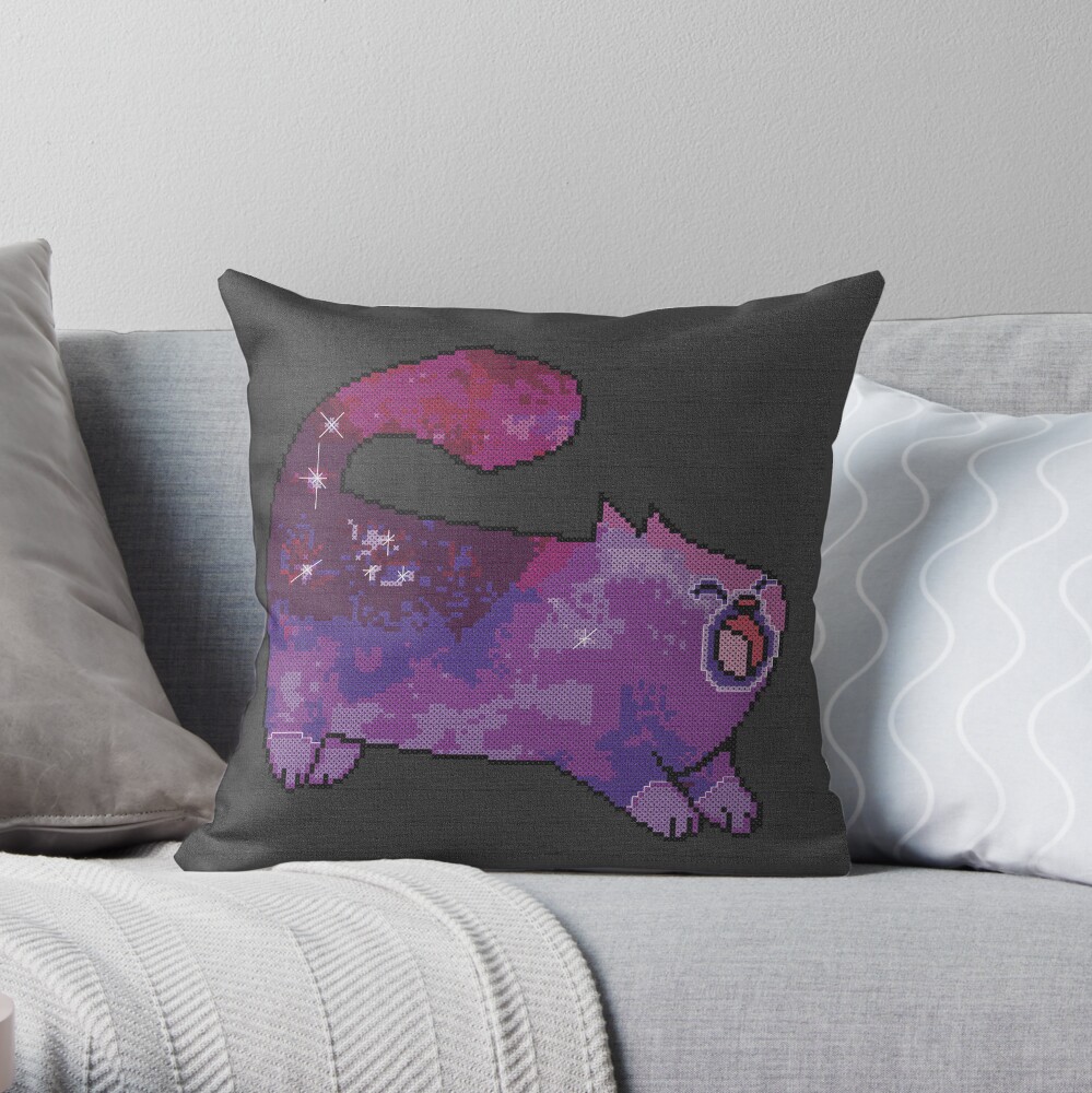 Cross Stitch Style Galaxy Cat Throw Pillow