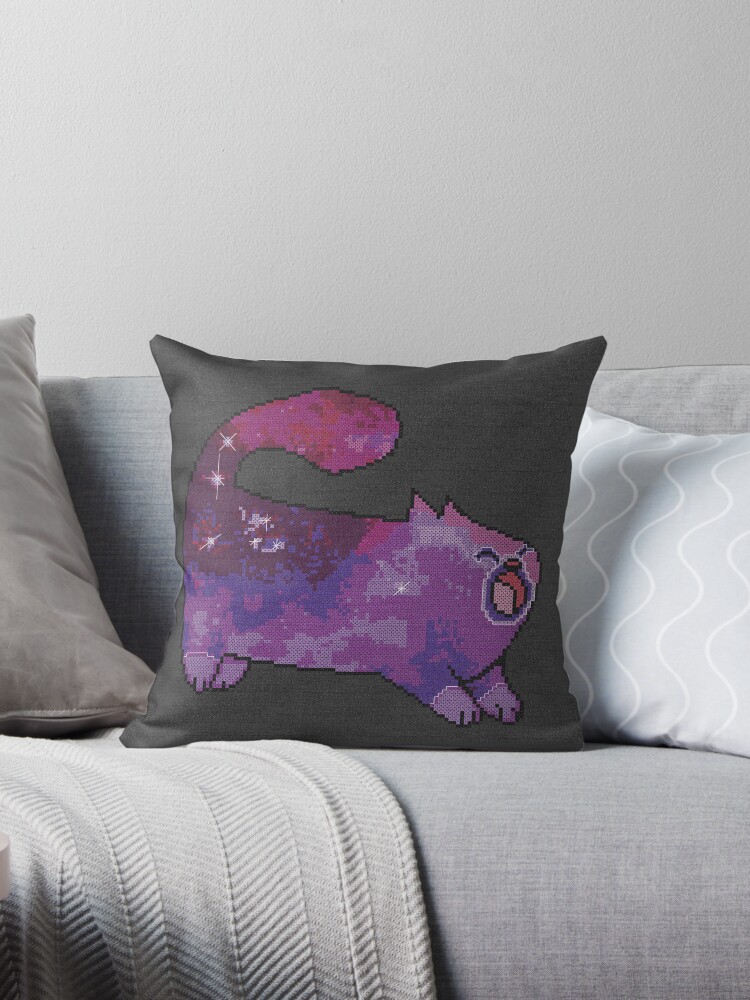 Thumbnail 1 of 3, Throw Pillow, Cross Stitch Style Galaxy Cat designed and sold by evenstarhancock.