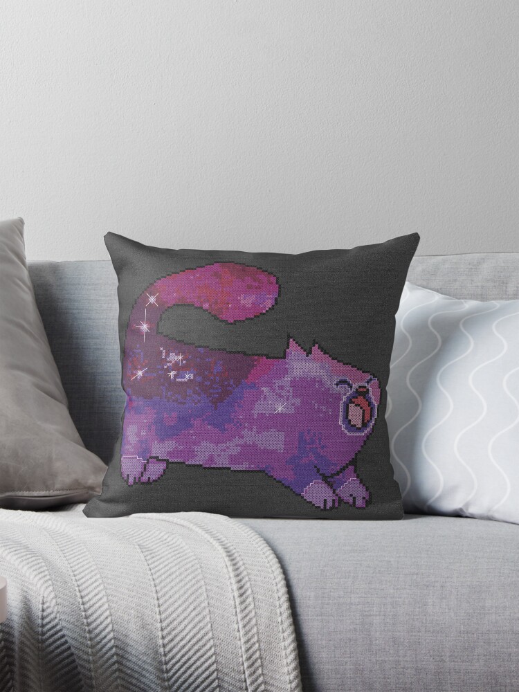 Thumbnail 1 of 4, Pillow, Cross Stitch Style Galaxy Cat designed and sold by evenstarhancock.