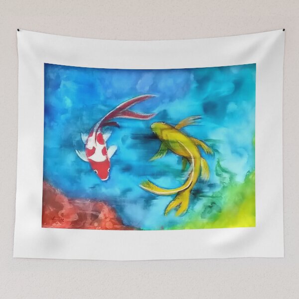 Item preview, Red and Gold Koi Fish in Blue Water Painting designed and sold by factory88.