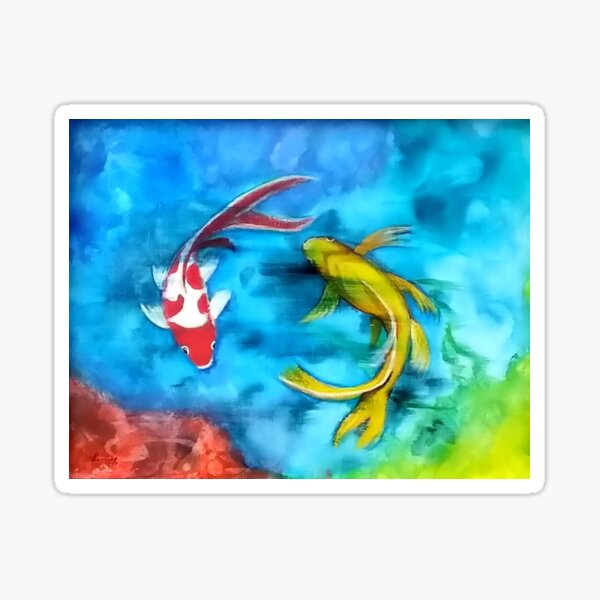 Vista previa del artículo con la obra «Koi rojo y dorado en pintura de agua azul», diseñado y vendido por factory88.