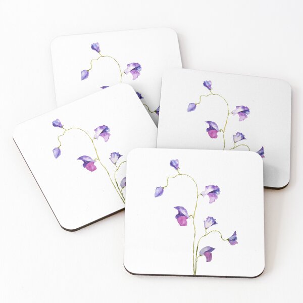 Item preview, hand painted 2 elegant purple sweet peas flower watercolor  designed and sold by ColorandColor.