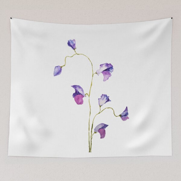 Item preview, hand painted 2 elegant purple sweet peas flower watercolor  designed and sold by ColorandColor.