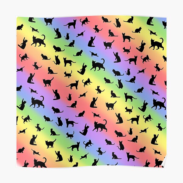 Black Cats Pastel Rainbow Colorful Pattern Poster