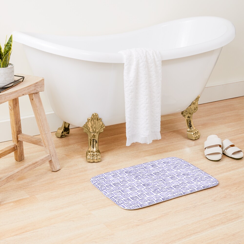Watercolor Greek Key Pattern - Lilac Bath Mat