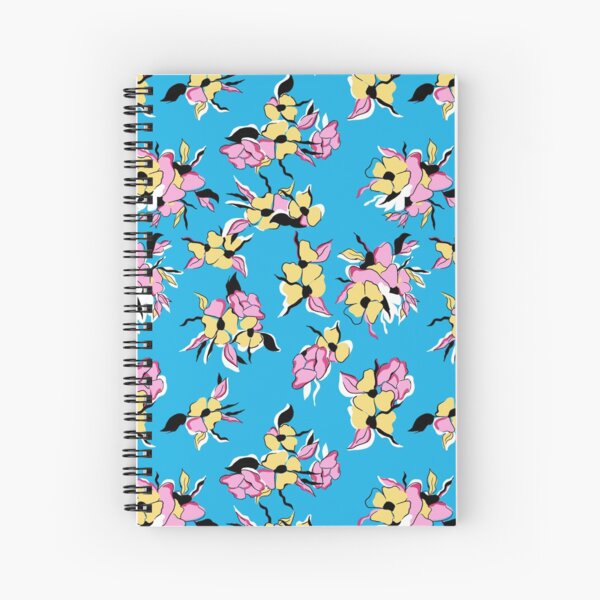 Colorful, girly Blue, pink and yellow, floral botanical print pattern Spiral Notebook