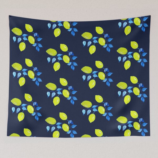 Item preview, Lemons and Blue Leaves Designs and Patterns on Navy designed and sold by SWildDesign.