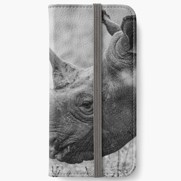 Black and white endangered rhino iPhone Wallet