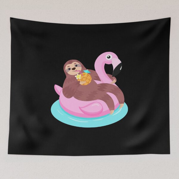 Item preview, Sloth Relaxing on a Pink Flamingo Pool Float Graphic print designed and sold by NoveltyMerch.