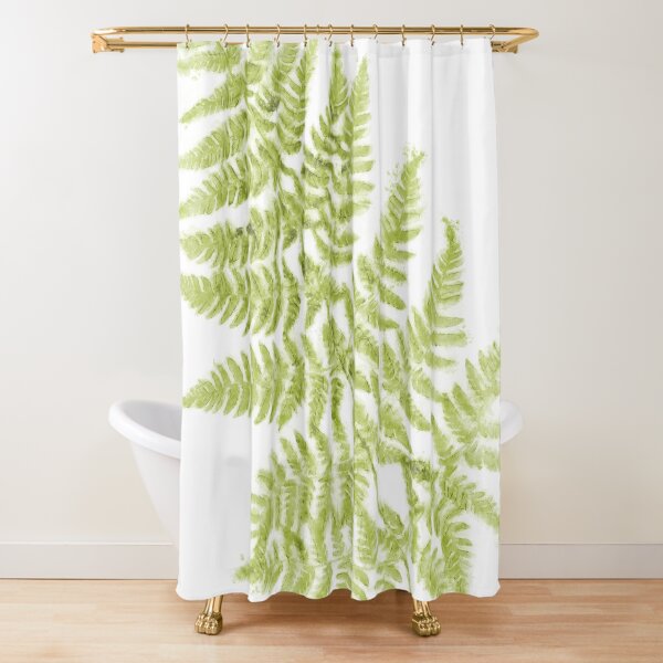 Fresh Fern Airy Modern Botanical Watercolor Painting Shower Curtain
