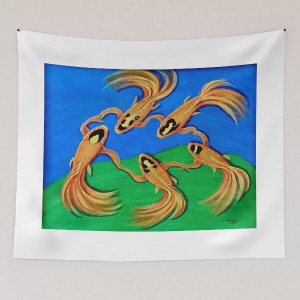 Item preview, Orange Fish Dancing in Circle Painting, Surrealism designed and sold by factory88.