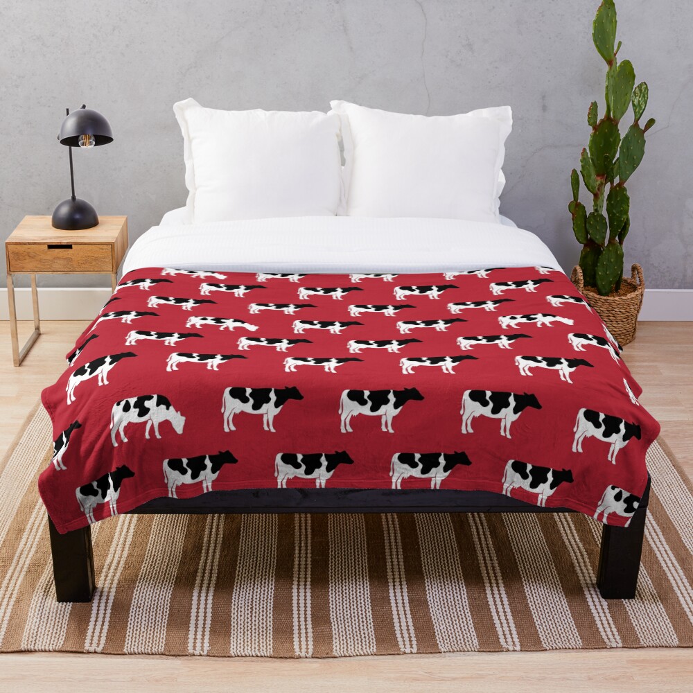"Cows farm dairy cows on red" Throw Blanket for Sale by littlearrow