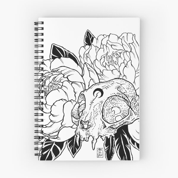 Item preview, Cat Skull with Peonies - Black Line designed and sold by Mar del Valle.