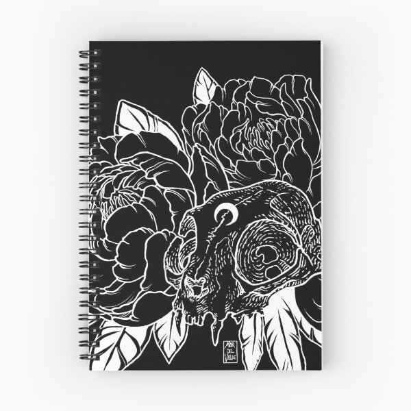 Item preview, Cat Skull with Peonies - White Line designed and sold by Mar del Valle.