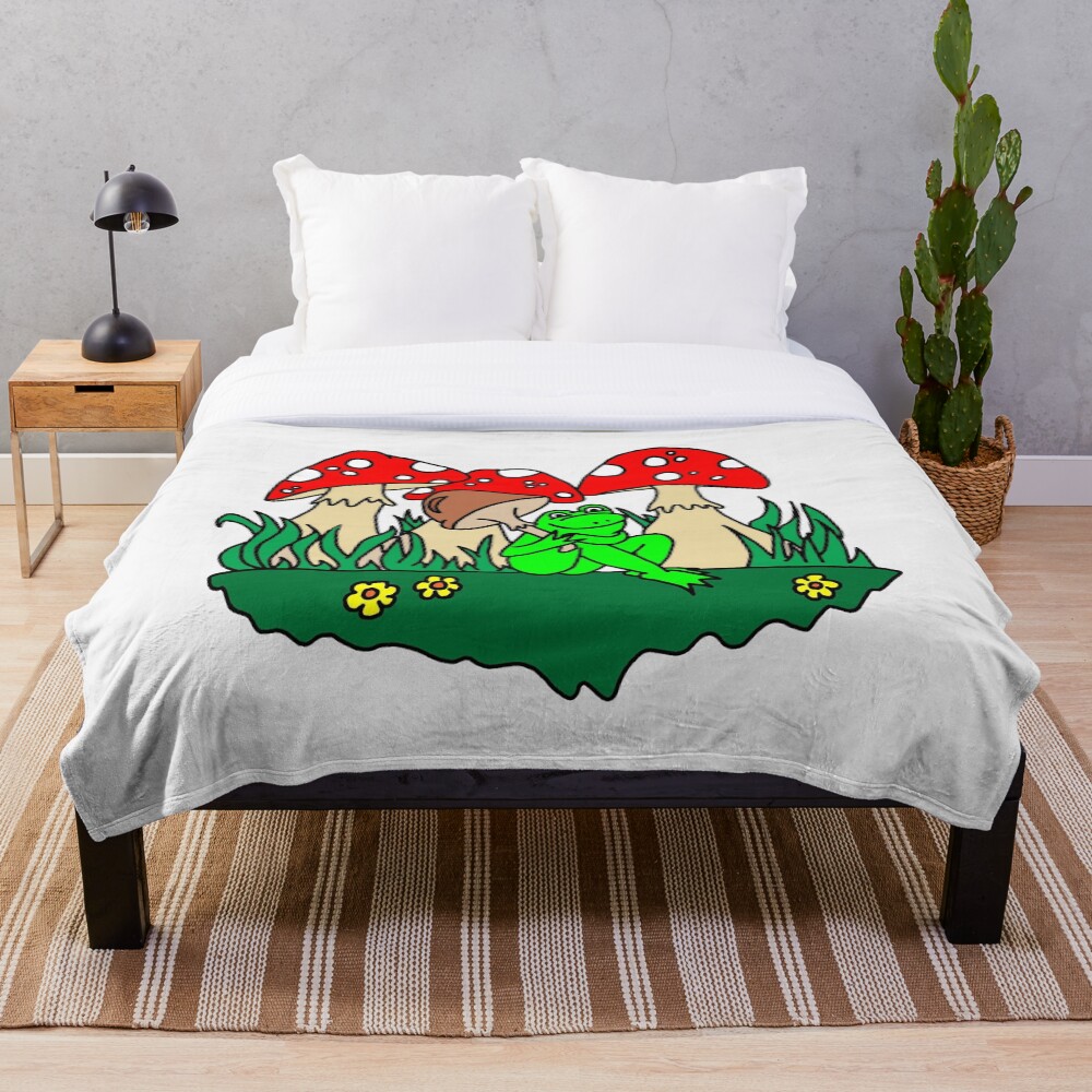 "Frog and Mushrooms" Throw Blanket by imphavok Redbubble