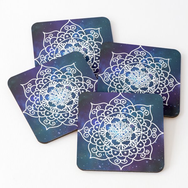 Aperçu de l'œuvre Galaxie Mandala Violet Bleu Espace Nébuleuse Fleur créée et vendue par Julie Erin Designs.