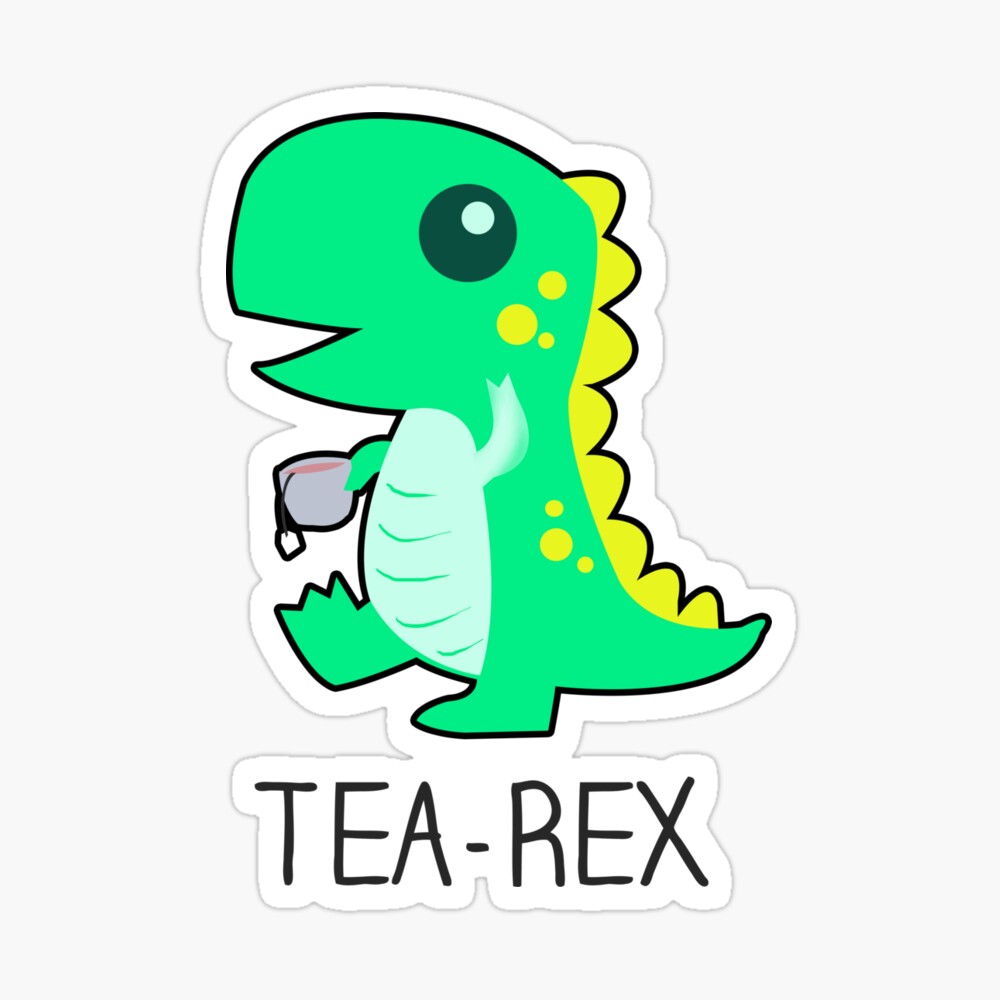 Tea-Rex -Funny Tea drinking Dinosaur T-Rex Cute' Sticker